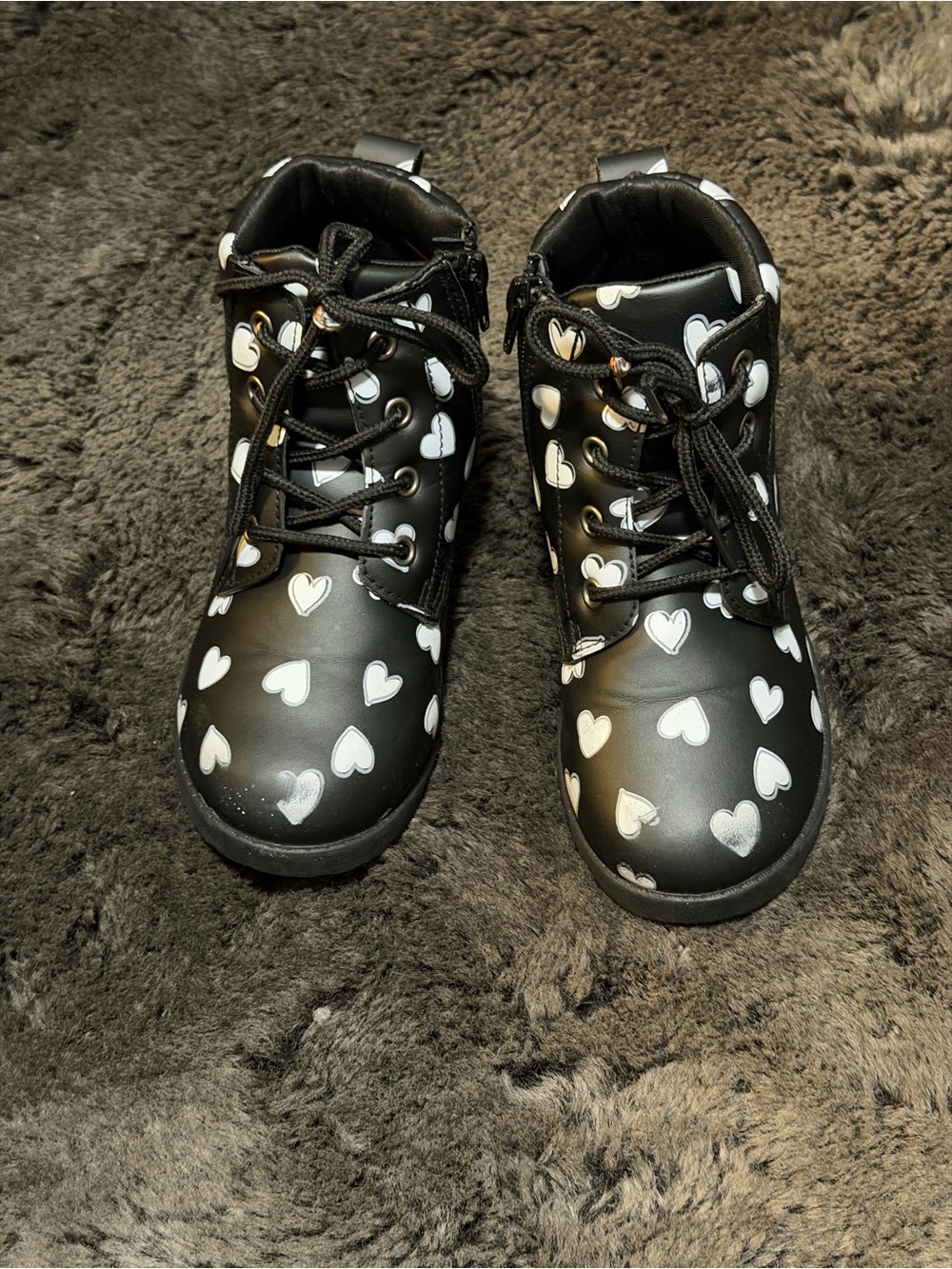 Kids Heart-Print Lace-Up Boots - Black Size 13